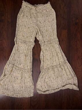 Free People Cream Floral Tiered Bell Bottom Pants